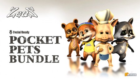 iClone Creature Base Pack - Pocket Pets Bundle: Foxy, Piggy, Raccoon, Teddy