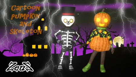 Cartoon Pumpkin and Skeleton